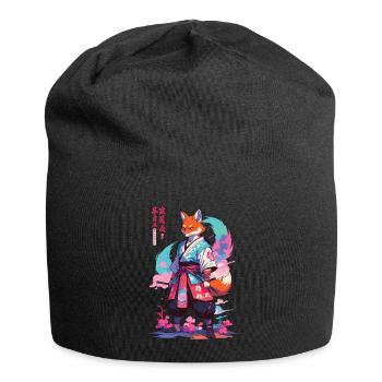 Kitsune Samurai Fuchs Aesthetic Vaporwave Stil - Jersey-Beanie - Schwarz - Vorne