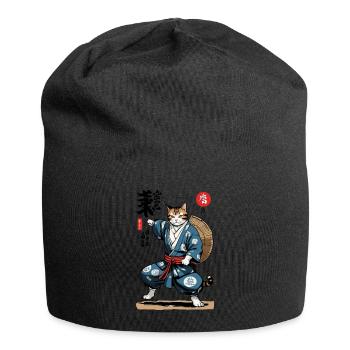 Samurai Cat Vintage Ukiyo-E Asian Style - Jersey Beanie - black - Front
