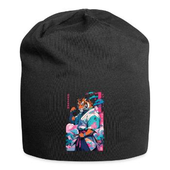 Tiger Yokai Vaporwave Aesthetic Samurai Art - Jersey Beanie - black - Front