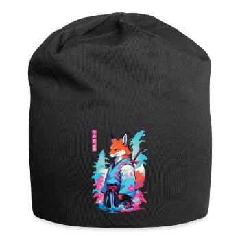 Kitsune Samurai Fox Aesthetic Vaporwave Style - Jersey Beanie - black - Front