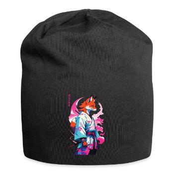 Kitsune Samurai Fuchs Aesthetic Vaporwave Stil - Jersey-Beanie - Schwarz - Vorne