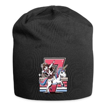 Anniversaire 7 ans Licorne Dab - Bonnet en jersey - noir - Devant
