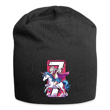 Anniversaire 7 ans Licorne Dab - Bonnet en jersey - noir - Devant