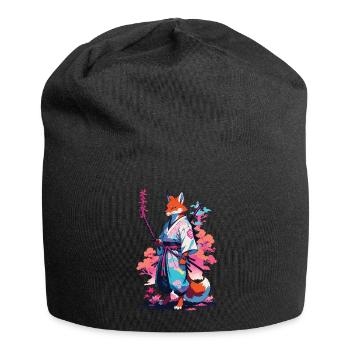 Kitsune Samurai Fuchs Aesthetic Vaporwave Stil - Jersey-Beanie - Schwarz - Vorne