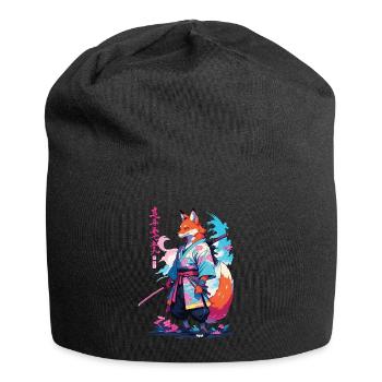 Kitsune Samurai Fuchs Aesthetic Vaporwave Stil - Jersey-Beanie - Schwarz - Vorne