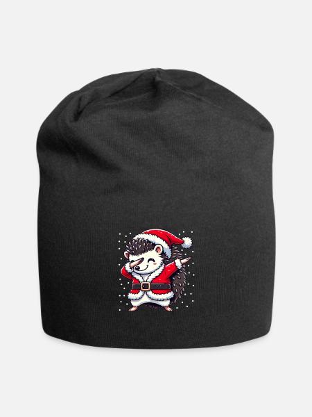 Christmas Hedgehog Santa Funny Hedgehog Lover - Jersey Beanie - black