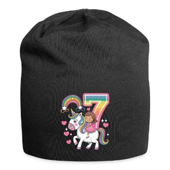 Cute 7th Birthday Unicorn Girl Riding Unicorn - Jersey-Beanie - Schwarz - Vorne