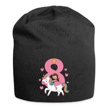 Cute 8th Birthday Unicorn Girl Riding Unicorn - Jersey-Beanie - Schwarz - Vorne