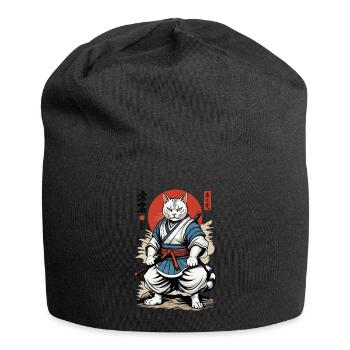 Chat Samouraï Vintage Ukiyo-E Design Japonais - Bonnet en jersey - noir - Devant