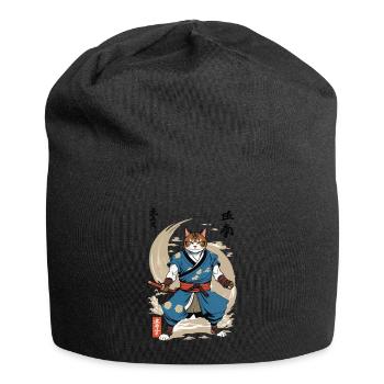 Samurai Cat Vintage Ukiyo-E Japanese - Jersey Beanie - black - Front