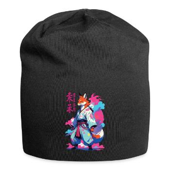 Kitsune Samurai Fuchs Aesthetic Vaporwave Stil - Jersey-Beanie - Schwarz - Vorne