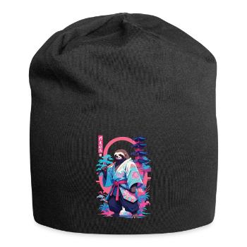 Samurai Faultier Aesthetic Vaporwave Stil - Jersey-Beanie - Schwarz - Vorne