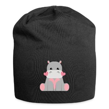 Süßes Nilpferd Hippo Kinder - Jersey-Beanie - Schwarz - Vorne