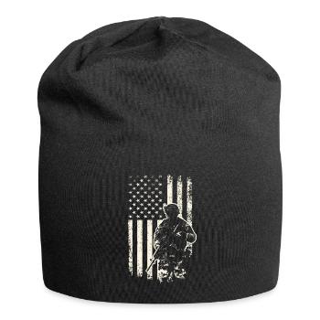 Soldat et drapeau des États-Unis – Journée des anciens combattants du 4 juillet - Bonnet en jersey - noir - Devant