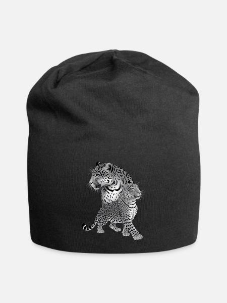 Leopard - Jersey-Beanie - Schwarz