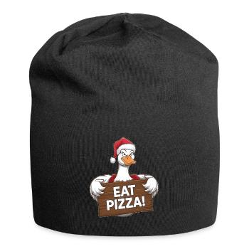 Christmas goose with pizza message - Jersey Beanie - black - Front