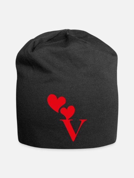 Buchstabe v rotes Herz - Jersey-Beanie - Schwarz