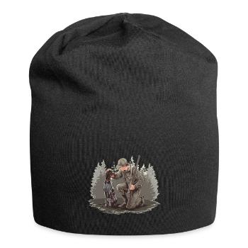 Chasseur avec chien dans la forêt motif - Bonnet en jersey - noir - Devant