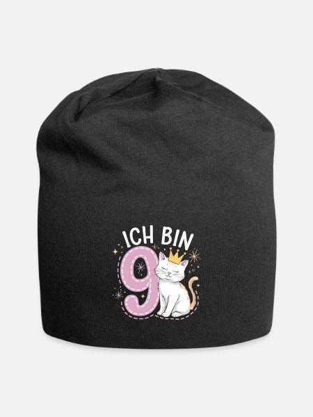 9. Geburtstag Katze Kätzchen Kindergeburtstag - Jersey-Beanie - Schwarz