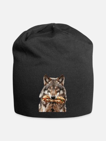 Wolf - Jersey-Beanie - Schwarz