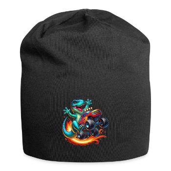 Adventurous dinosaur on monster truck - Jersey Beanie - black - Front