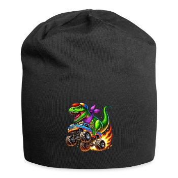 Adventurous dinosaur on monster truck - Jersey Beanie - black - Front