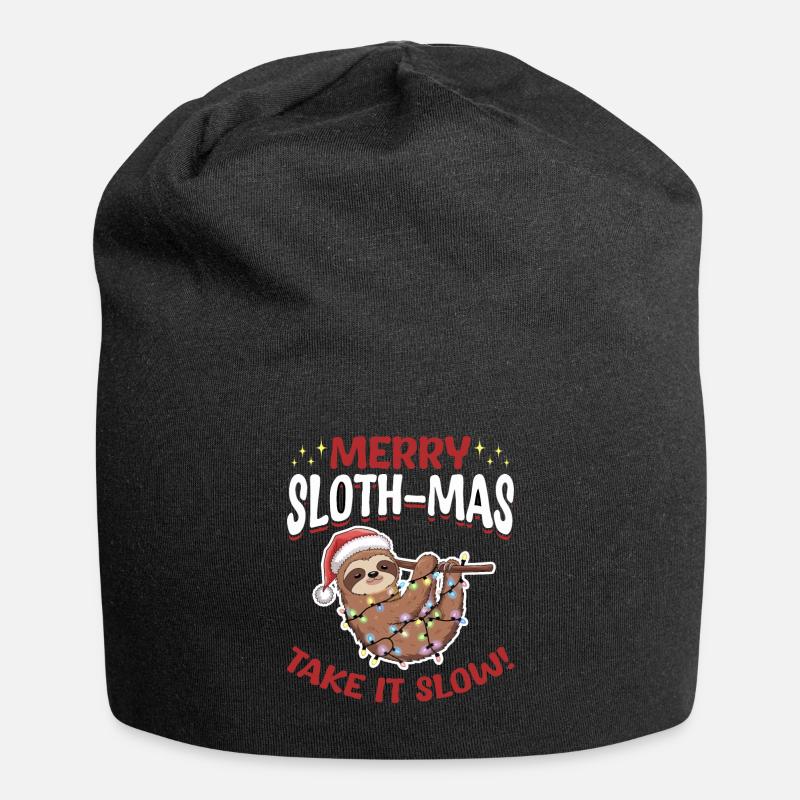 Sloth Christmas Animal Merry Slothmas take it slow - Jersey-Beanie - Schwarz