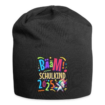 Bääm Schulkind 2025 Einhorn - Jersey-Beanie - Schwarz - Vorne