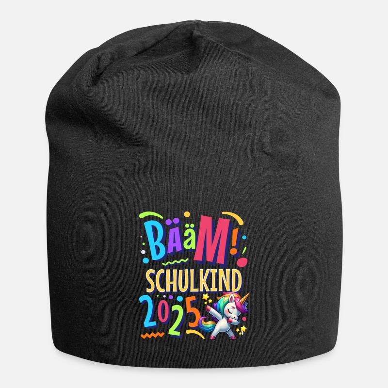 Bääm Schulkind 2025 Einhorn - Jersey-Beanie - Schwarz