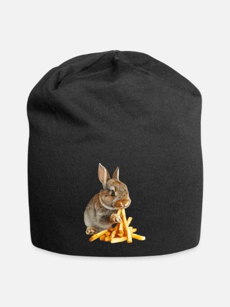 Kaninchen - Jersey-Beanie - Schwarz