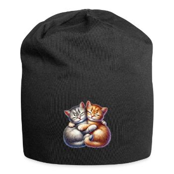 Zwei Kuschelnde Kätzchen in Liebevoller Umarmung - Jersey-Beanie - Schwarz - Vorne