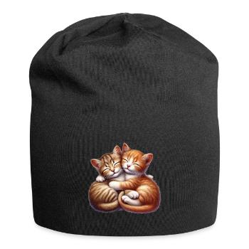 Zwei Kuschelnde Kätzchen in Liebevoller Umarmung - Jersey-Beanie - Schwarz - Vorne