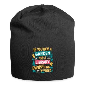 Garten und Bücher – das wahre Glück - Jersey-Beanie - Schwarz - Vorne