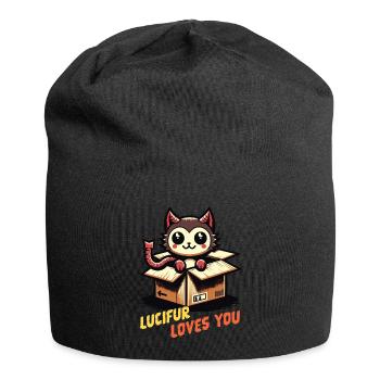 Lucifur Loves You Dessin Animé Motif Chat - Bonnet en jersey - noir - Devant