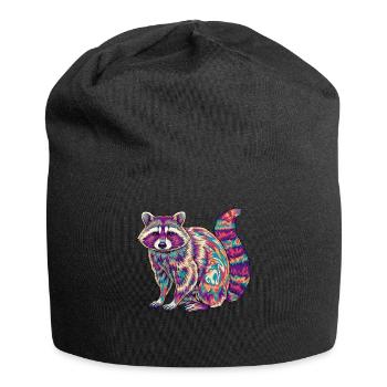 Psychedelic Raccoon Rainbow Colors Fractal Art - Jersey Beanie - black - Front