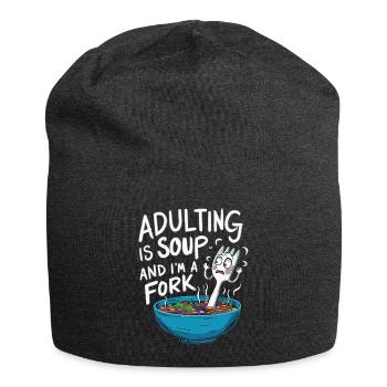 Adulting is Soup and I'm a Fork Funny Relatable - Jersey Beanie - charcoal grey - Front