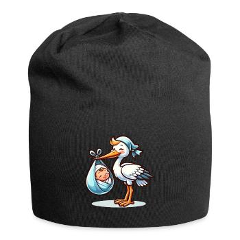 Niedlicher Storch Mit Baby Motiv – Willkommen - Jersey-Beanie - Schwarz - Vorne