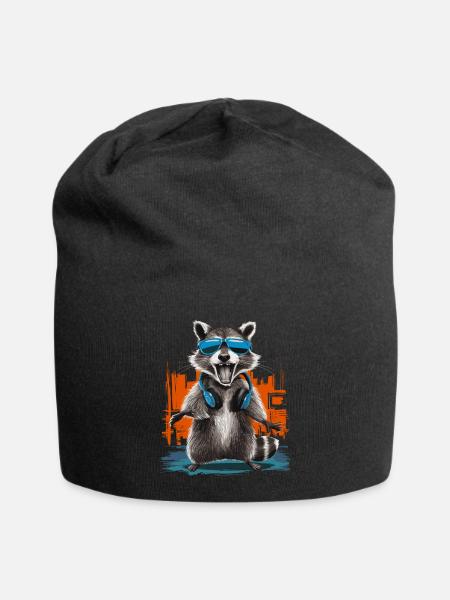 Cooler Waschbär mit Kopfhörern Urban Music Vibe - Jersey-Beanie - Schwarz
