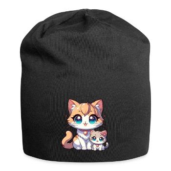 Niedliche Katzenmutter Mit Kitten Illustration - Jersey-Beanie - Schwarz - Vorne