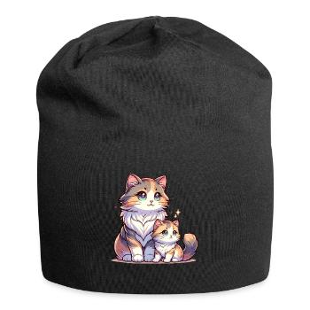 Cute mom and baby cats with big eyes - Jersey Beanie - black - Front