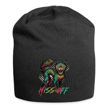 Psychedelische Katze Hiss Off Design - Jersey-Beanie - Schwarz - Vorne