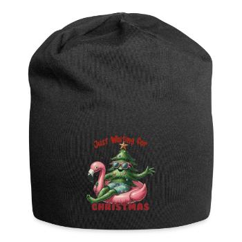 Relaxed waiting for Christmas with flamingo - Jersey Beanie - black - Front