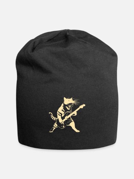 Rockin' Kitty A cool design with a cat - Jersey Beanie - black