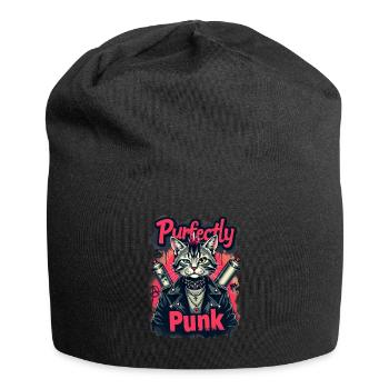 Punk Katze für einen Punker Katzenfreund - Jersey-Beanie - Schwarz - Vorne