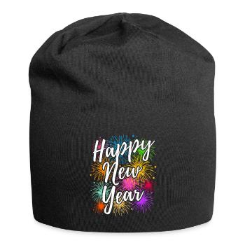 Silvester Party Outfit Neujahr Happy New Year - Jersey-Beanie - Schwarz - Vorne
