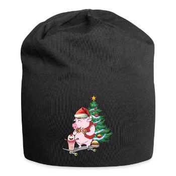 Schwein Bescherung Nikolaus Weihnachten Skater - Jersey-Beanie - Schwarz - Vorne