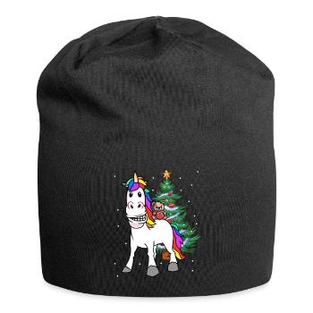 Weihnachten Kind Kinder Bescherung Einhorn Teddy - Jersey-Beanie - Schwarz - Vorne