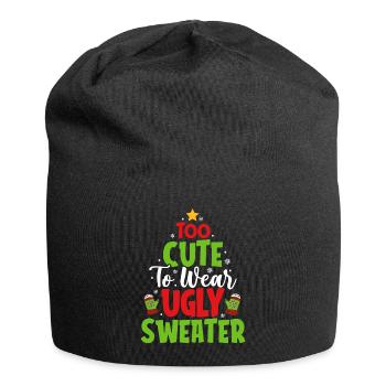 Too Cute To Wear Ugly Sweater Christmas Holiday - Jersey Beanie - black - Front