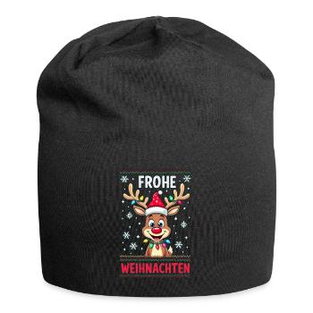 Lustiges Weihnachtsrentier – Frohes Fest - Jersey-Beanie - Schwarz - Vorne