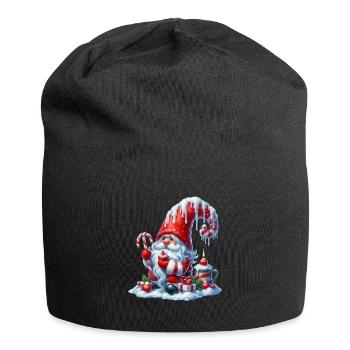 Nain de Noël avec canne à sucre et bougie - Bonnet en jersey - noir - Devant